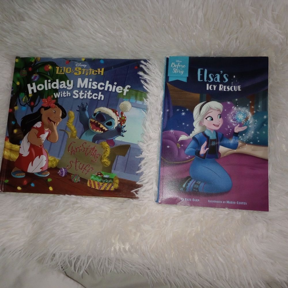 📚Disney Kid's Holiday Books - Elsa's Icy Rescue & Holiday Mischief w/Stitch